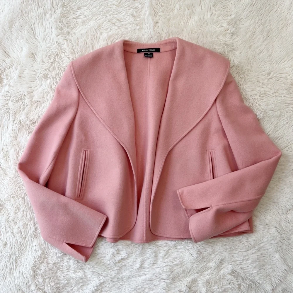 Ellen Tracy pink wool and angora shawl collar jacket  cropped blazer S…
